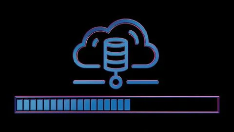 Futuristic 3D Neon Server Icon with Loading Bar - Isolated Illustration Stock Illustration