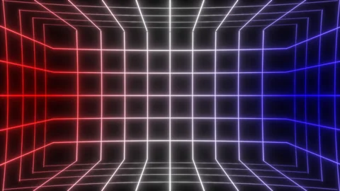 Futuristic 3D neon wireframe grid tunnel loop, glowing motion background video Stock Footage 327615589