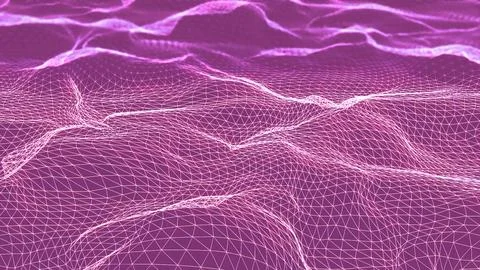 Futuristic 3D plexus bright waving terrain. Animation. Abstract technology Stock Illustration