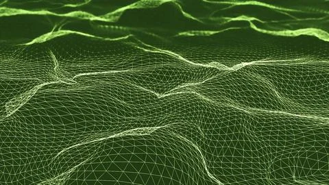 Futuristic 3D plexus bright waving terrain. Animation. Abstract technology Stock Illustration