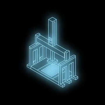 Futuristic 3d printer creating objects with additive manufacturing technology Stock Illustration