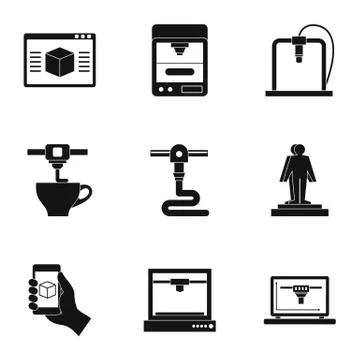 Futuristic 3d printer icon set, simple style 스톡 일러스트
