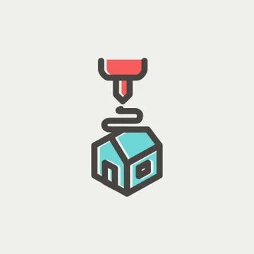 Futuristic 3D printer thin line icon Stock Illustration