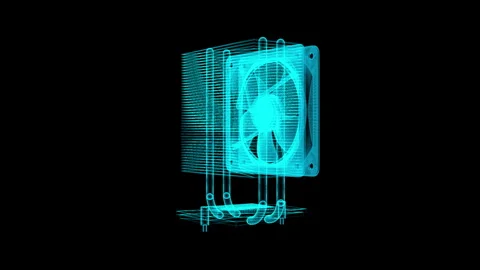 Futuristic 3D Render of Computer Cooling Fan on Black Background with Neon .. Stock Footage 344725514