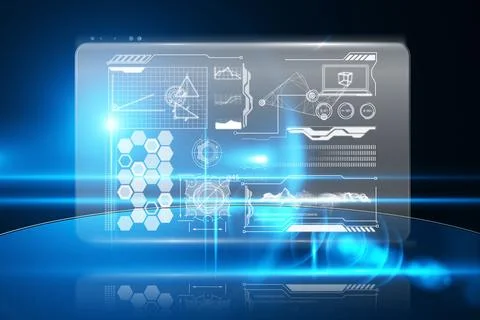 Futuristic 3D render is displaying floating translucent data panels showing hex 스톡 사진