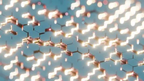 Futuristic 3D Render of Glowing Hexagonal Pattern - Neon Blue and Red Geometr Stock Illustration