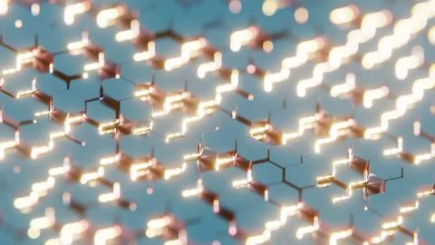 Futuristic 3D Render of Glowing Hexagonal Pattern - Neon Blue and Red Geometr Stock Illustration