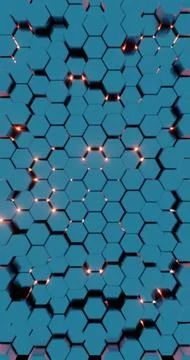 Futuristic 3D Render of Glowing Hexagonal Pattern - Neon Blue and Red Geometr Stock Illustration