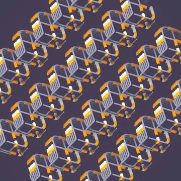 Futuristic 3D Render Golden and Blue Tech Nodes on Dark Background Stock Illustration