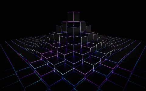 Futuristic 3d render illustration technology background. Abstract structure with Illustrazione stock