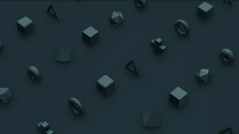 Futuristic 3d render of many different shapes seamless moving in isometric view Stock Footage 241894621