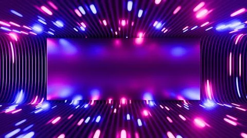 Futuristic 3D render with neon lights, artistic design elements in blue Stock-Illustration