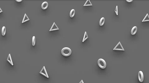 Futuristic 3d render of triangle and torus isoca shapes in isometric view Stock Footage 240305040