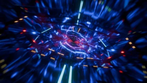 Futuristic 3d render, vj loop, technology tunnel with lights reflections metal Vidéo 275045147
