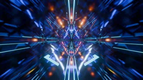 Futuristic 3d render, vj loop, technology tunnel with lights reflections metal Vidéo 276392014