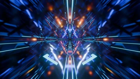 Futuristic 3d render, vj loop, technology tunnel with lights reflections metal Vidéo 276438967