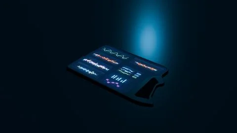 Futuristic 3D rendered tablet with illuminated interface Stock Illustration