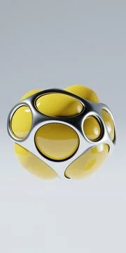 Futuristic 3d rendering abstract ball, yellow spherical plastic orb , modern  Stock Illustration