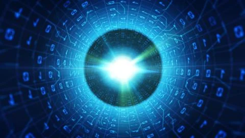 A futuristic 3d rendering of a blue binary tube covered with curvy and zigzag Stock Illustration