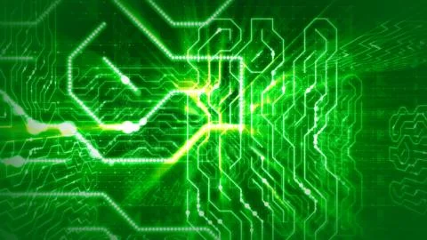 A futuristic 3d rendering of a circular board with labyrinths of yellow strip Stock Illustration