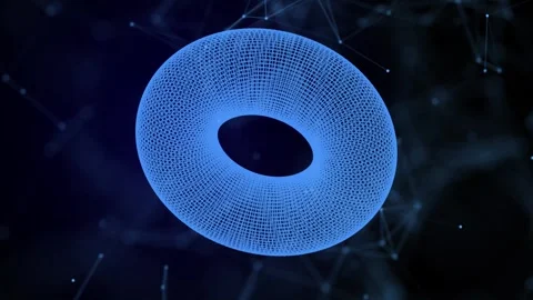 Futuristic 3D rendering of a glowing blue torus constructed. Stock Footage 313341109