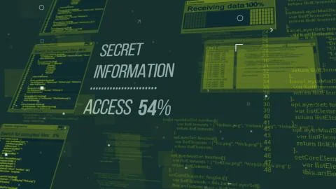 Futuristic 3d rendering of hackers code with an inscription Secret Informatio Illustrazione stock