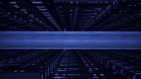 A futuristic 3d rendering of a hi-tech cyber tunnel with rows of sparkling de Illustrazione stock