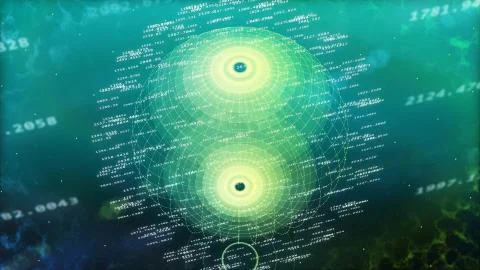 Futuristic 3d rendering of the high-tech spheric data cyberspace with two pol Stock Illustration