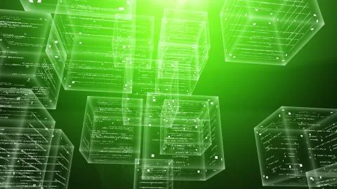 A futuristic 3d rendering of lucid program code boxes soaring in the salad co 스톡 일러스트