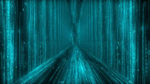 Futuristic 3d rendering of a matrix tunnel with a rectangular corridor servin Stock Illustration