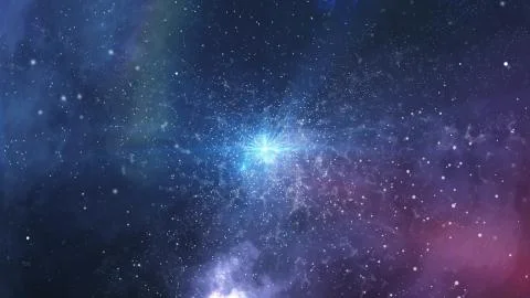 Futuristic 3D rendering of a sci-fi big bang with a blaze in the center, flyi Illustrazione stock