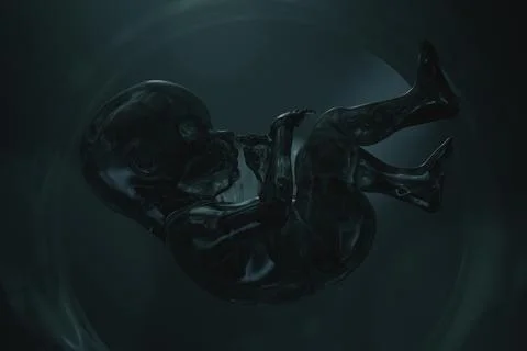 Futuristic 3D rendering of a translucent embryo floating in darkness, symbo.. Stock Illustration