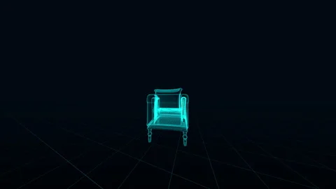 Futuristic 3D Rendering of Wireframe Chair in Grid Space Environment Vídeos de archivo 344396500