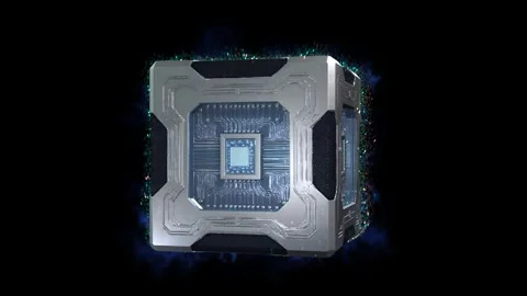Futuristic 3D sci-fi quantum cube design 01, with metallic panels, embedded Stock Footage 325335471