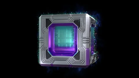 Futuristic 3D sci-fi quantum cube design 04, with metallic panels, embedded Stock Footage 325335485