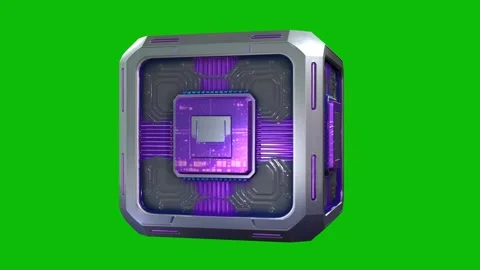 Futuristic 3D sci-fi quantum cube design 02, with metallic panels, embedded Stock Footage 325366155