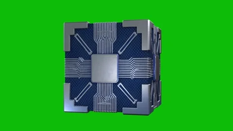 Futuristic 3D sci-fi quantum cube design 03, with metallic panels, embedded Stock Footage 325368009