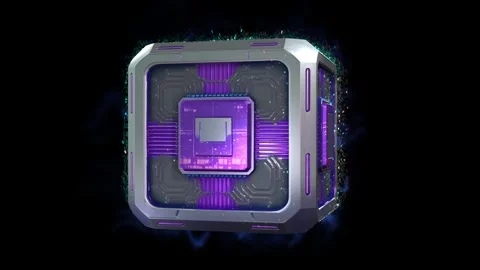 Futuristic 3D sci-fi quantum cube design 02, with metallic panels, embedded Stock Footage 325368017