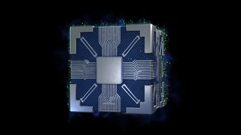 Futuristic 3D sci-fi quantum cube design 03, with metallic panels, embedded Stock Footage 325368020