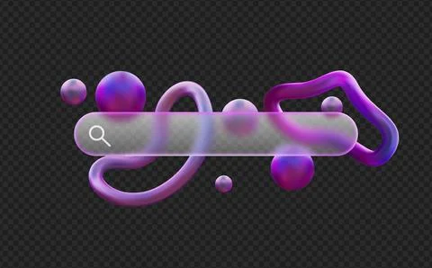 Futuristic 3D search bar interface with gradient purple liquid shapes and Stock Illustration