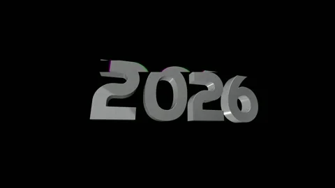 Futuristic 3D Silver Year 2026 with Distortion Glitch Effect 4K Vídeo Stock 336957444