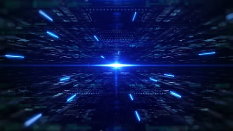 Futuristic 3D Space Motion Graphic Line Connection Structure Fly Through Motion Stock Footage 162388962