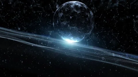Futuristic 3d sphere and wavy digital network data cloud Video stock 337369009