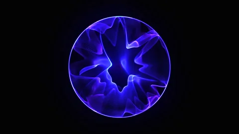 Futuristic 3d sphere of glowing neon light waves and particles. Purple and blue Stock Footage 312277212