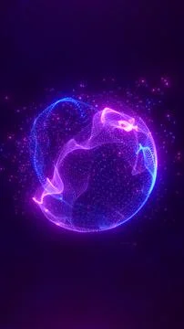 Futuristic 3D sphere made of neon particles glowing in vibrant pink and blu.. 库存照片