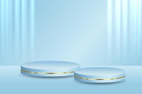 Futuristic 3D Two Blue Podium with golden strip and abstract background, Pe.. Illustrazione stock