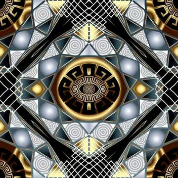 Futuristic 3d vector seamless pattern. Modern ornamental abstract geometric b イラスト素材