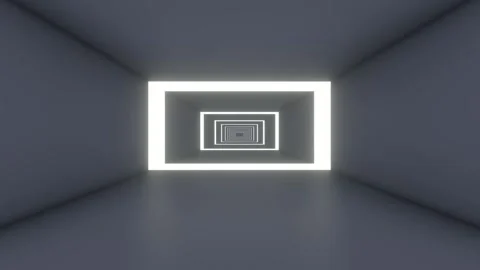 Futuristic 3d video animation of passing spaceship tunnel with square light Stock Footage 231954663