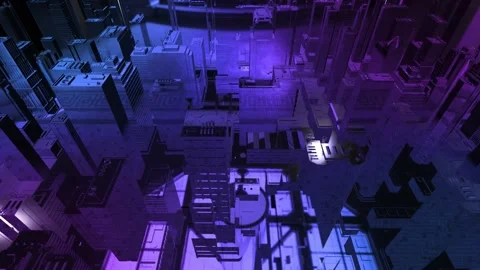 Futuristic 3D visualization of the city in neon illumination Stock Footage 224362677
