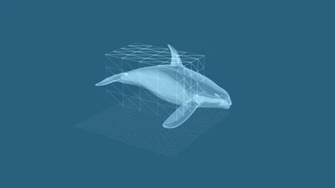 Futuristic 3D Whale Model in Digital Grid with Transparent Effects and Blue H 库存影片 343119813